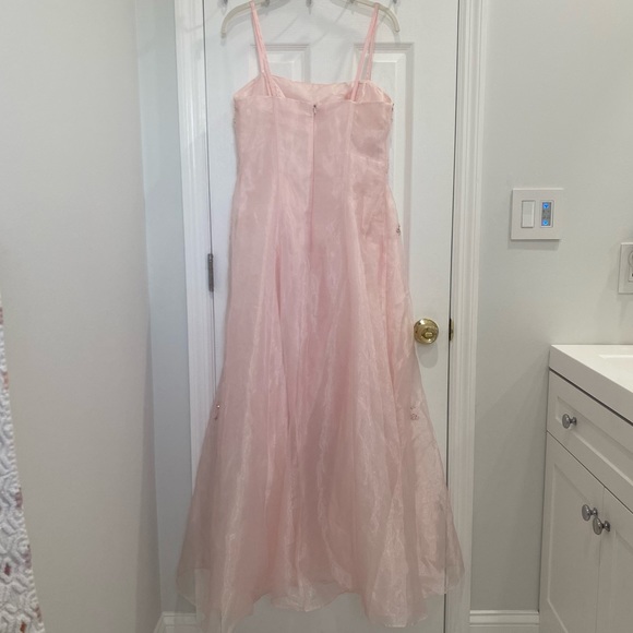 PASTEL PINK PROM DRESS SQUARE NECK SPAGHETTI STRAP EMBELLISHED - Picture 3 of 10